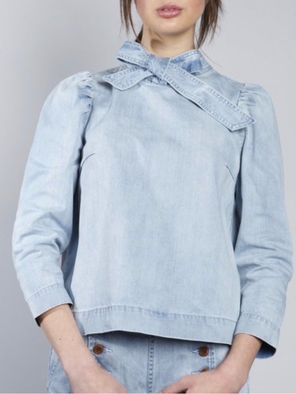 Ulla Johnson Wes Light Blue Denim Bow Top 4